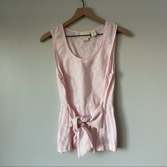 Cynthia Rowley 100% Linen Pastel Pink Striped Bow Tie Sleeveless Tank Blouse - Picture 5 of 6
